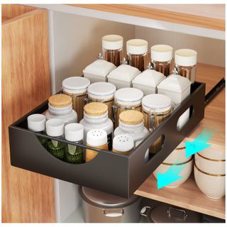 Pull Out Cabinet Organizer Fixed With Adhesive Nano Film,Heavy Duty Storage and Organization Slide Out Pantry Shelves Sliding Drawer Pantry Shelf for Kitchen,Living Room,Home, 10.8