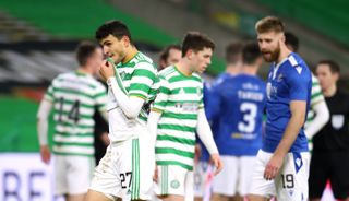 Celtic goalscorer Mohamed Elyounoussi shows his disappointment with the result