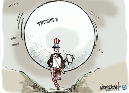 Political Cartoon U.S. trumpism indiana jones