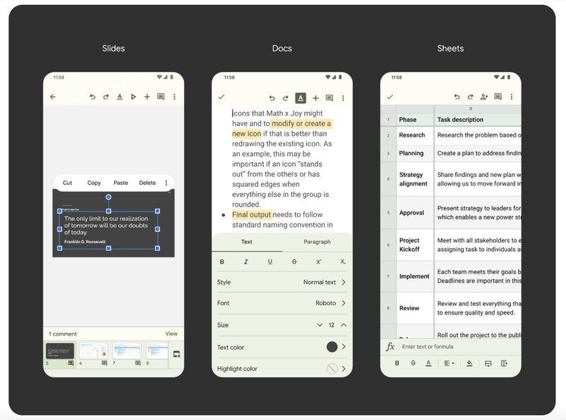 Google Docs Slides Sheets Material You Update