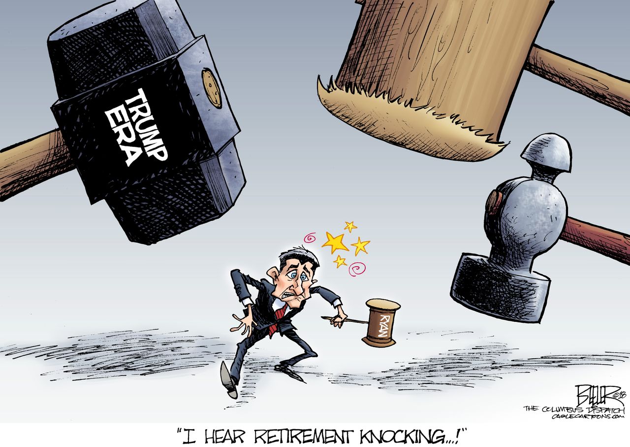 Political cartoon U.S. Paul Ryan retirement Trump