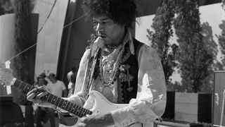 Jimi Hendrix onstage for his soundcheck at the Hollywood Bowl in 1967