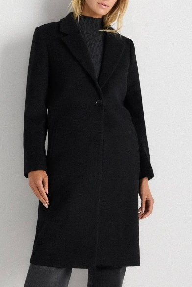 Quince, Wool Cashmere Classic Single-Breasted Coat in Black