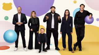 "Children in Need" 2025 presenters [from left]: Paddy McGuinness, Mel Giedroyc, Lenny Rush, Big Zuu, Rochelle Humes and Vernon Kay