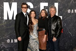 Jake Bongiovi, Millie Bobby Brown, Dorothea Hurley and Jon Bon Jovi attending the Damsel World Premiere at The Plaza on March 01, 2024.