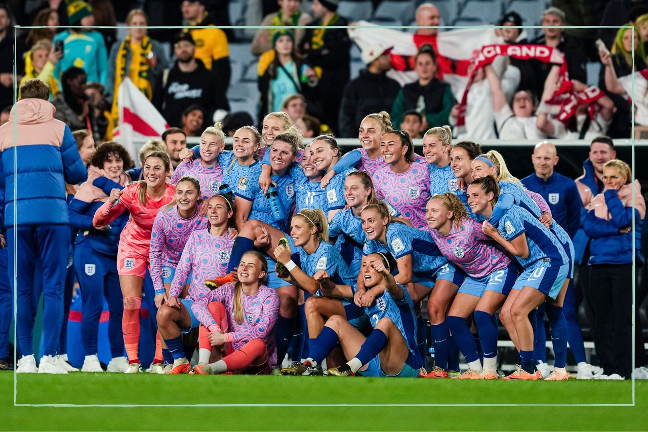 The Lionesses on a football pitch after their semi-final victory over Australia