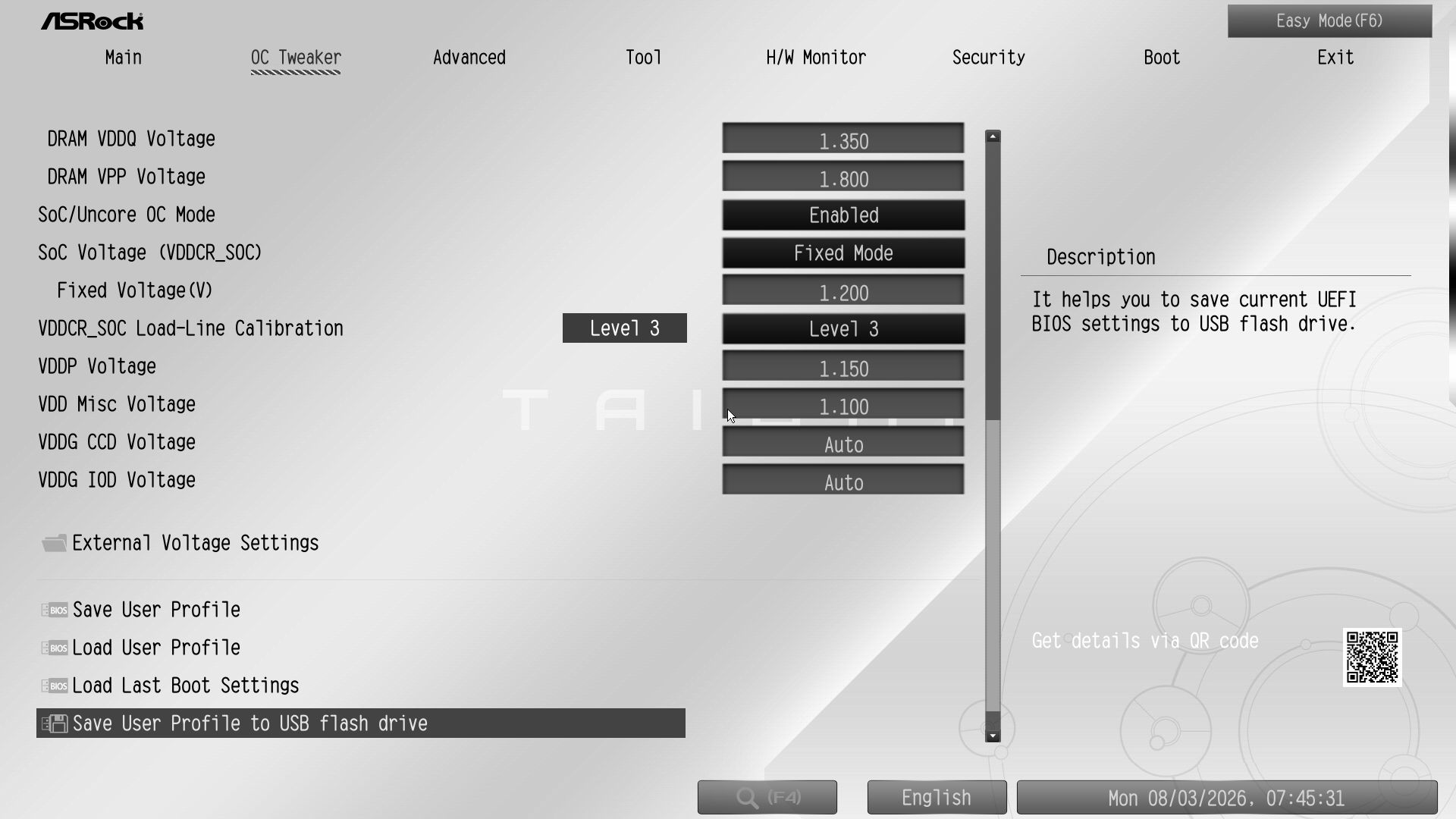 ASRock X870E Taichi White - BIOS