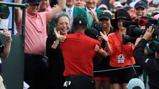 Tiger Woods greets his mother after winning the 2019 Masters