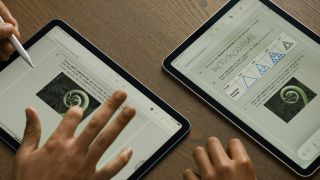 Two iPads next to each other showing the Notes app and iPadOS 17.