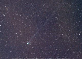 Amateur astronomer and Comet SWAN discoverer Michael Mattiazzo of Castlemaine, Australia, captured this image of the comet on May 4, 2020.
