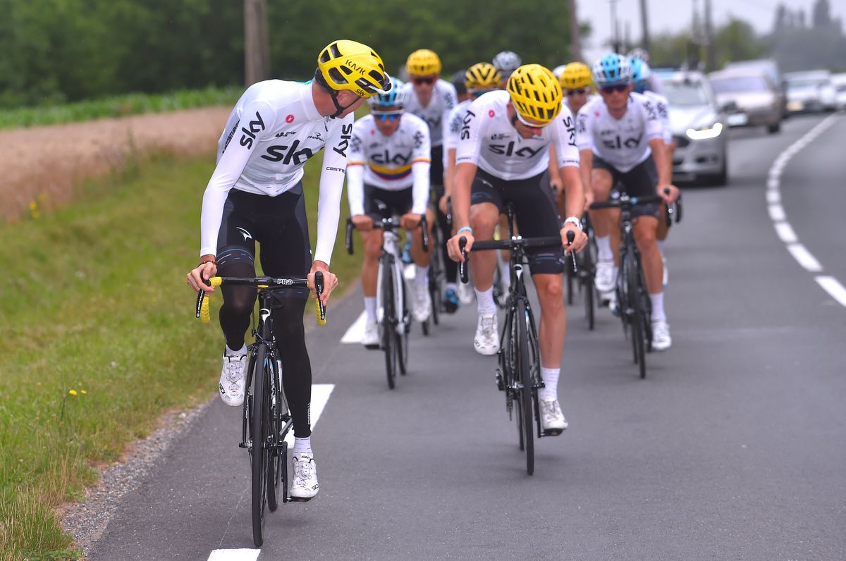 Chris Froome checks he hasn't dropped his teammates
