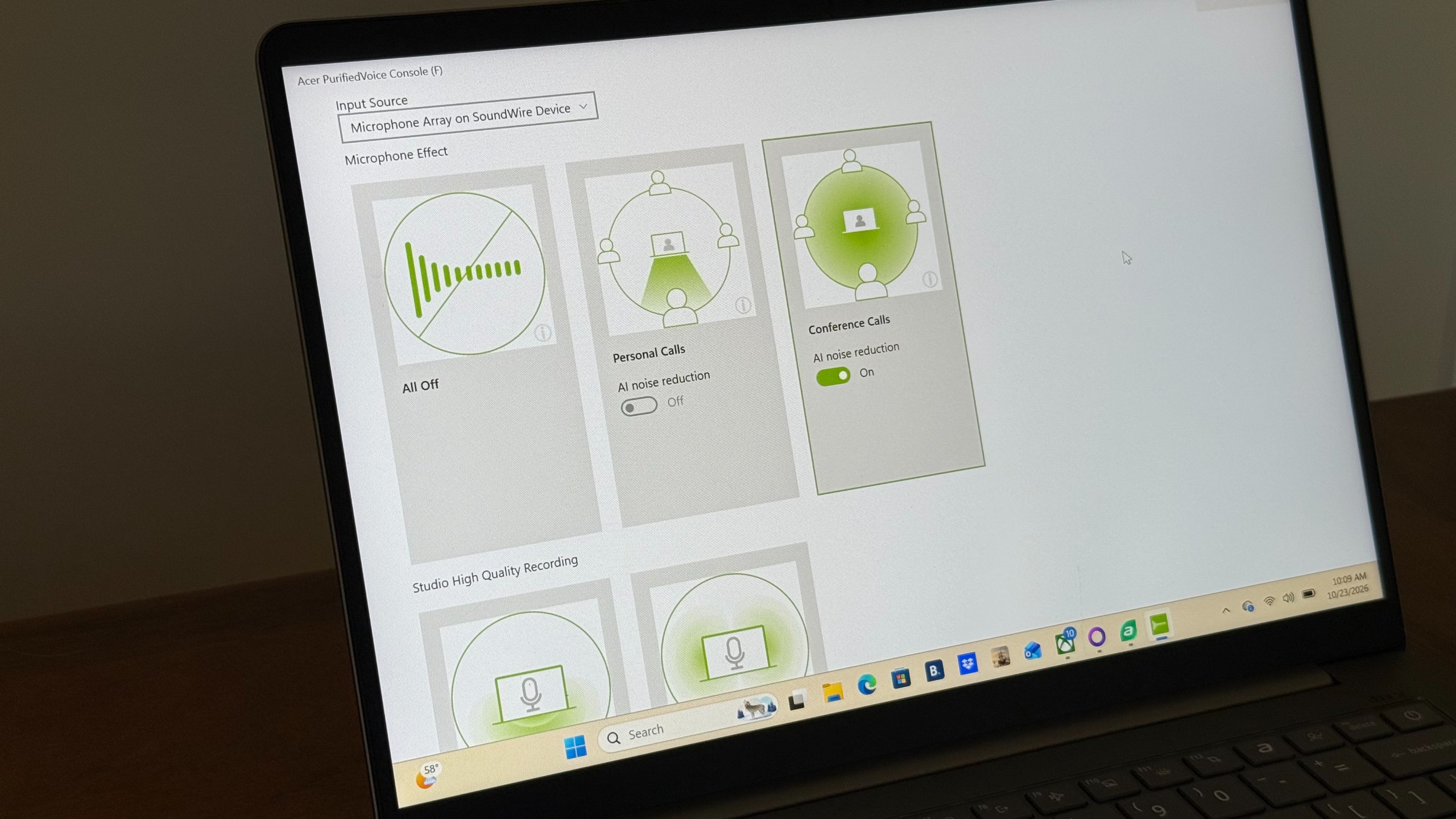One of the Acer Swift Air 14's AI apps is PurifiedVoice, which can minimize background noise or focus a speaker's voice during a video call.