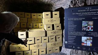 A stack of boxes in a cave in Germany