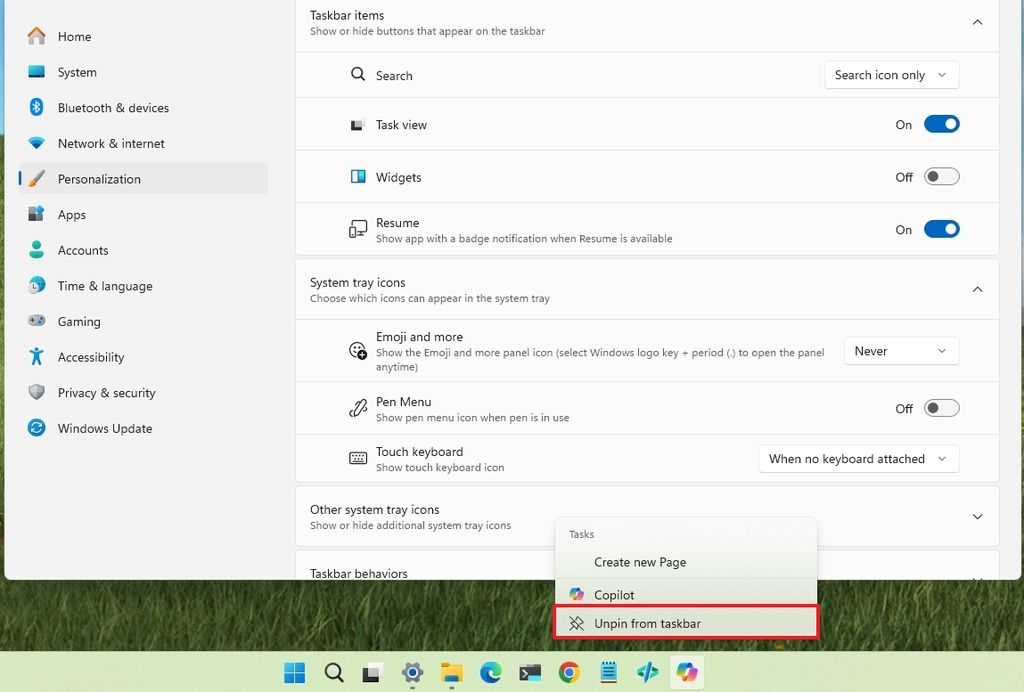 Unpin from Taskbar option