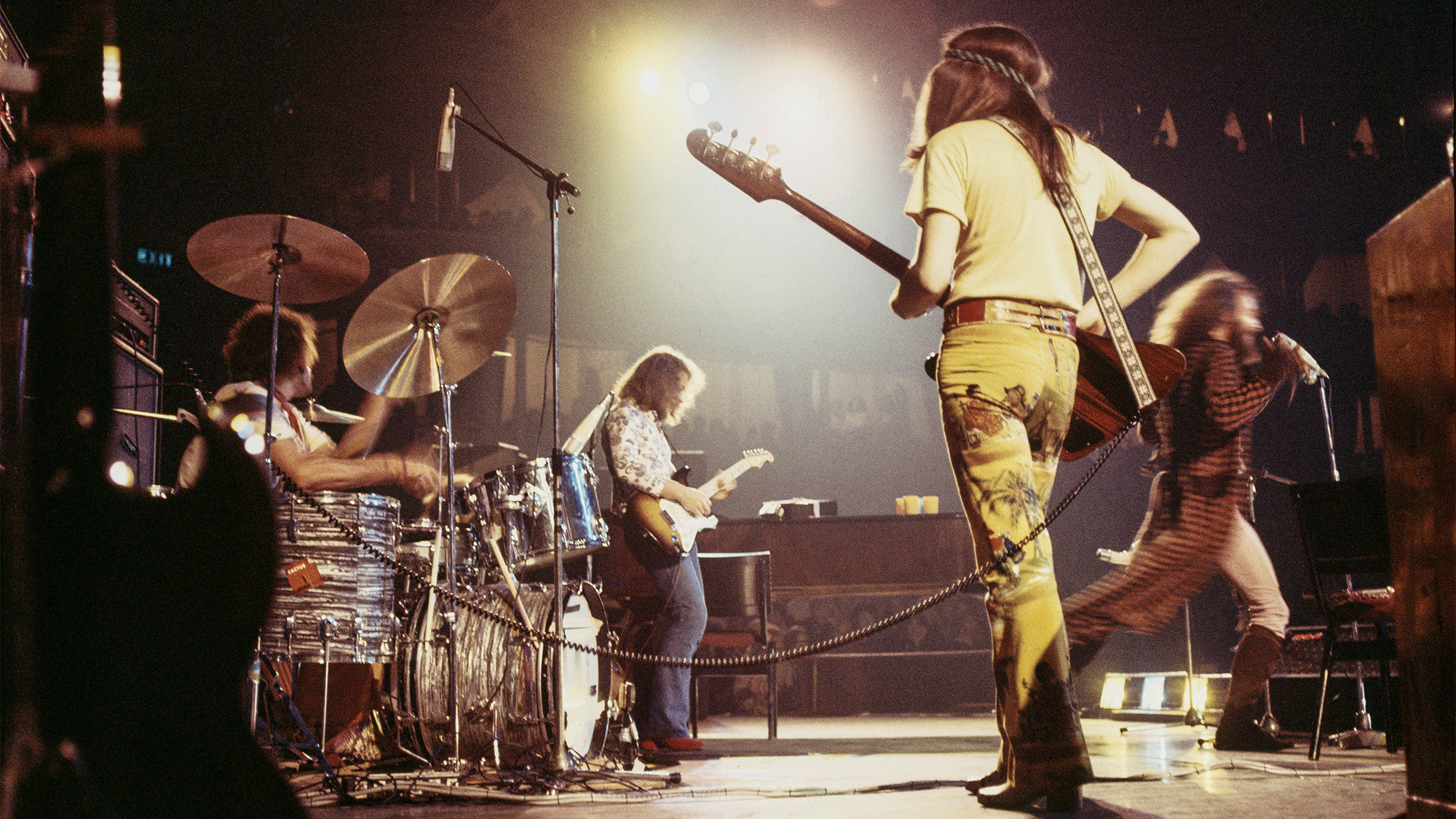 British rock group Jethro Tull performing at the Royal Albert Hall, London, 13th October 1970. Left to right: Clive Bunker, Martin Barre, Glen Cornick and Ian Anderson.