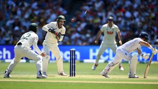 Ben Duckett of England is bowled by Nathan Lyon of Australia during day two of the Third Test Match in the 2025-26 Ashes Series between Australia and England at Adelaide Oval on December 18, 2025 in Adelaide, Australia. 