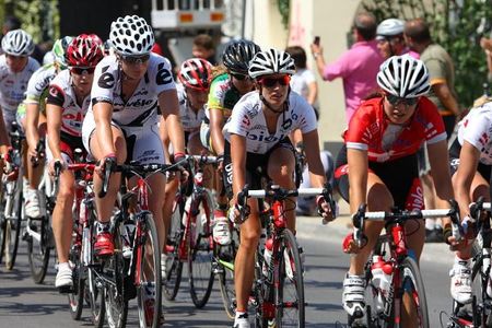 Stage winner, Kirsten Wild (Cervelo Test Team) sits behind the Bigla 'train' with 20km to go