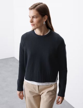 M&SS, Pure Merino Wool Ribbed Crew Neck Jumper