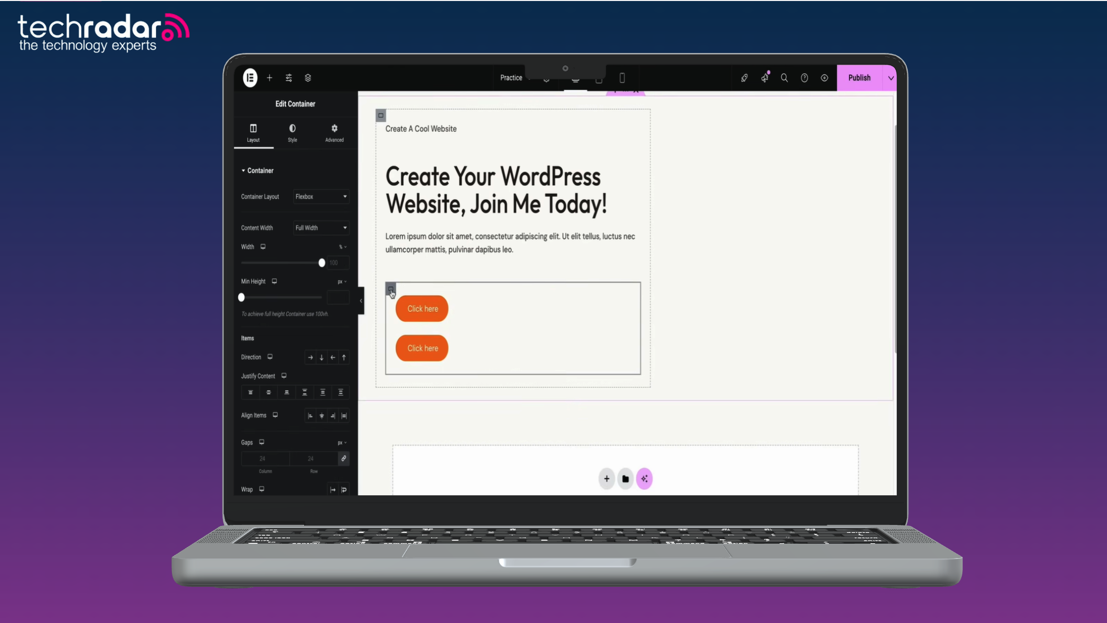 screenshot of Elementor website builder being used on a mac