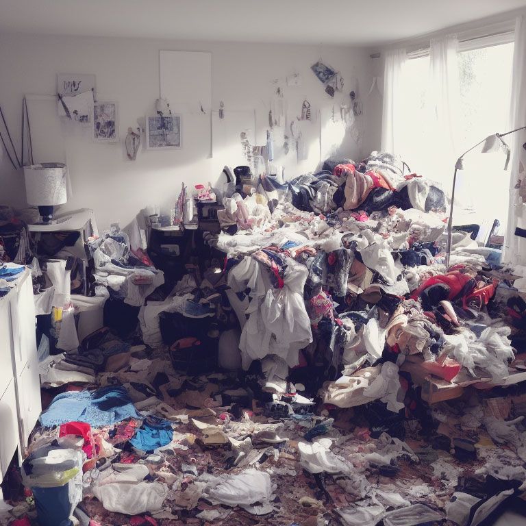 Sample Stable Diffusion images for "messy room"