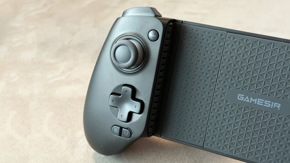 A black model of the GameSir G8 Plus Bluetooth mobile controller on a clean grey surface.