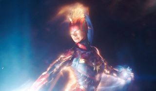Carol Danvers flying in Captain Marvel