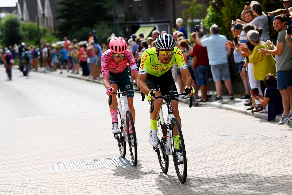UTRECHT NETHERLANDS AUGUST 20 LR Julius Van Den Berg of Netherlands and Team EF Education Easypost and Thibault Guernalec of France and Team Arka Samsic compete in the breakaway during the 77th Tour of Spain 2022 Stage 2 a 1751km stage from sHertogenbosch to Utrecht LaVuelta22 WorldTour on August 20 2022 in Utrecht Netherlands Photo by Tim de WaeleGetty Images
