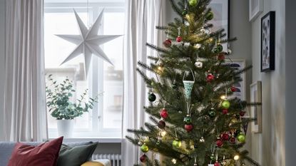 IKEA’s real Christmas tree in a decorated home