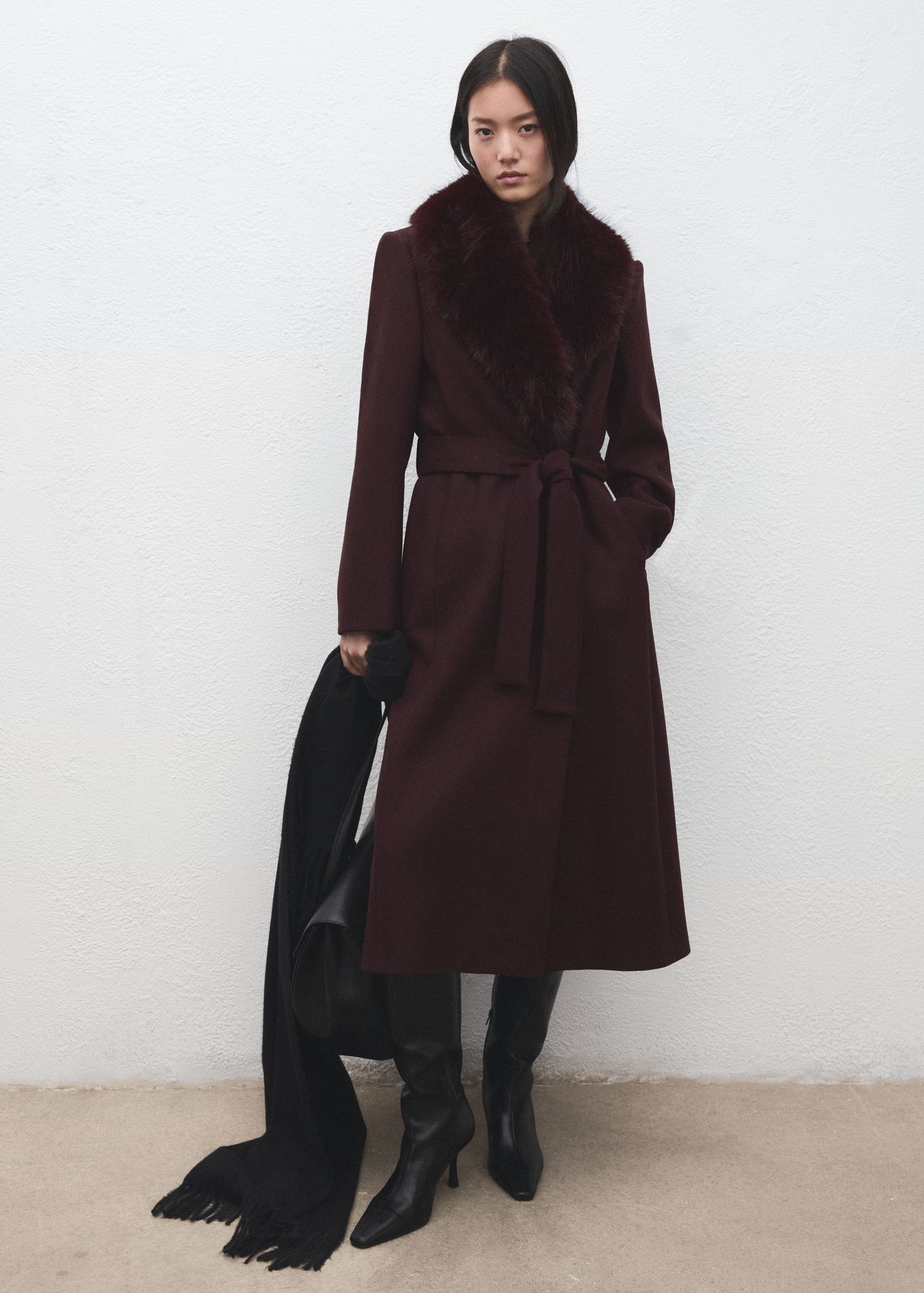 MANGO Manteco Wool Coat With Fur Collar