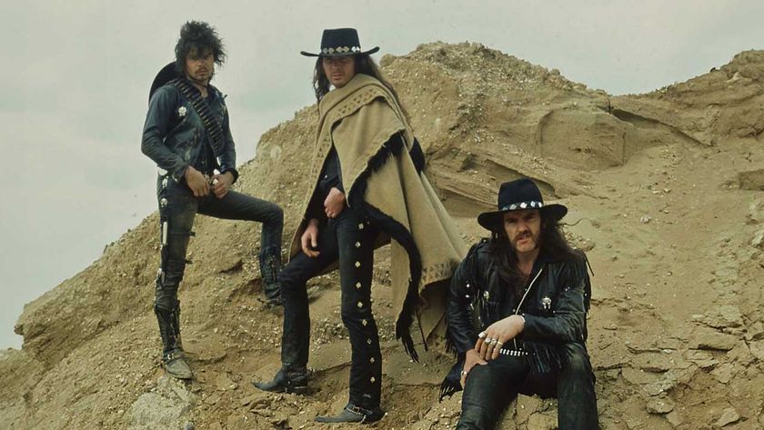 Motörhead posing in a quarry
