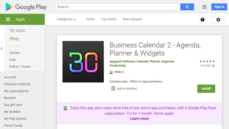 Website screenshot for Business Calendar 2