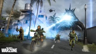 Godzilla breaths a heat-ray at four warzone players