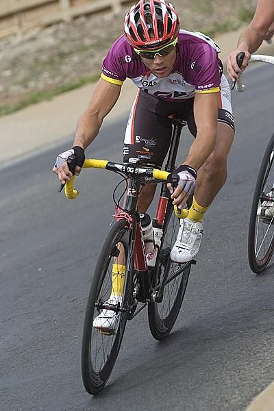 Tour winner Jonathan Cantwell (Fly V Australia) leans into a bend on the final day of racing in Mildura.