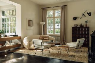 A living room with a rug underfoot