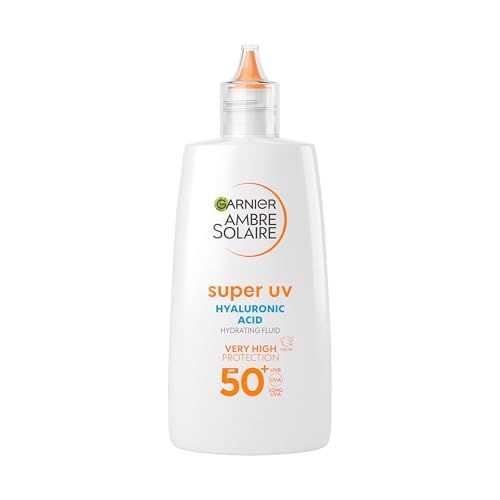 Garnier Ambre Solaire Daily Face Spf50+ Suncreen, Super Uv Hyaluronic Acid Hydrating Fluid, Uv Protection, 24h Hydration, With 3% Glycerine & Vitamin E, Invisible Finish, Non-Greasy, Non-Sticky