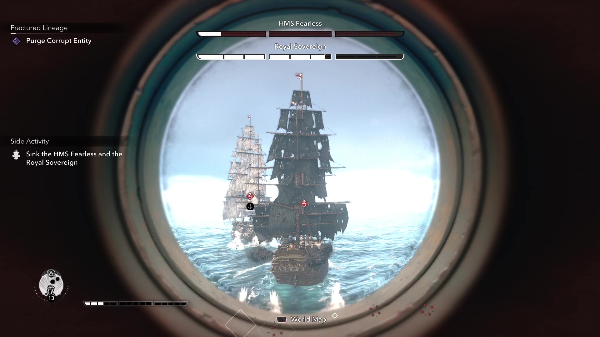 Players watch two Legendary Ships through a spyglass in Black Flag Resynced