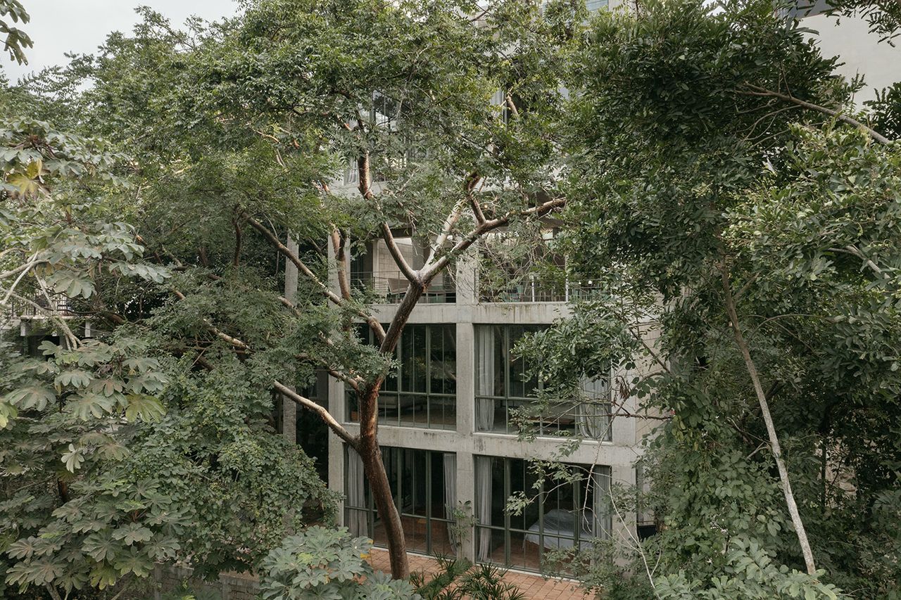 Nico Sayulita hotel concrete exterior among trees