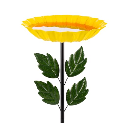 Venniy Birdbaths for Outdoors,sunflower Bird Bath for Outside,41 Inches Flower Standing Birdbath &amp;amp; Birdfeeder With Metal Stake Garden Yard Lawn Decor