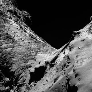 Comet 67P/Churyumov-Gerasimenko as seen by the Rosetta mission's OSIRIS narrow-angle camera. The probe took this image in March 2016 from a distance of just 17.7 kilometers (11 miles).