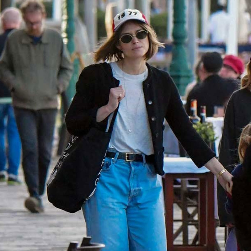 Keira Knightley wears velvet Mary Jane flats in Venice, Italy