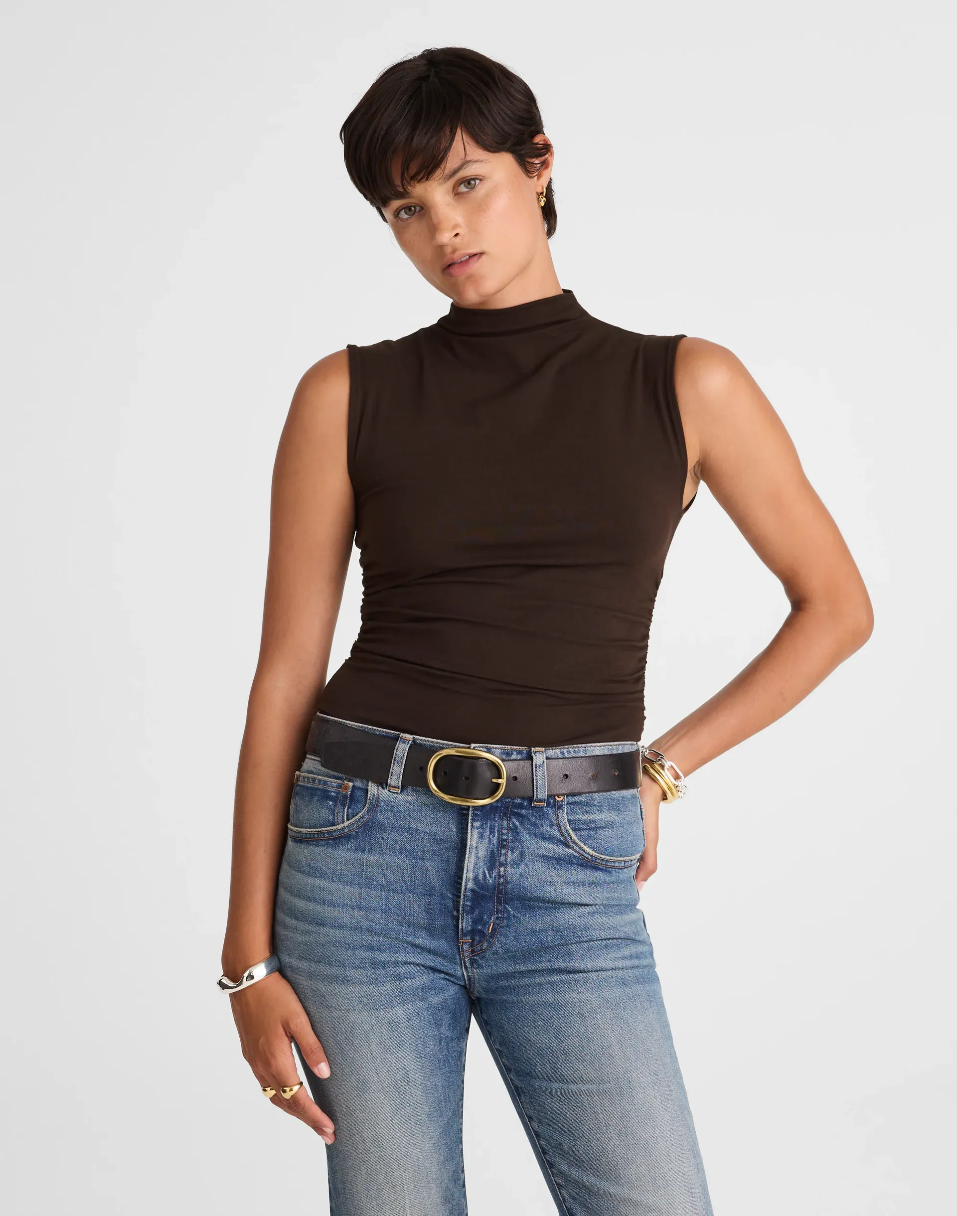 Ruched Mockneck Tank
