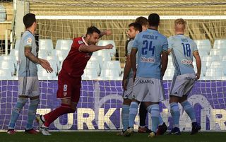 Vicente Iborra celebrates after scoring for Sevilla against Celta Vigo in December 2011.