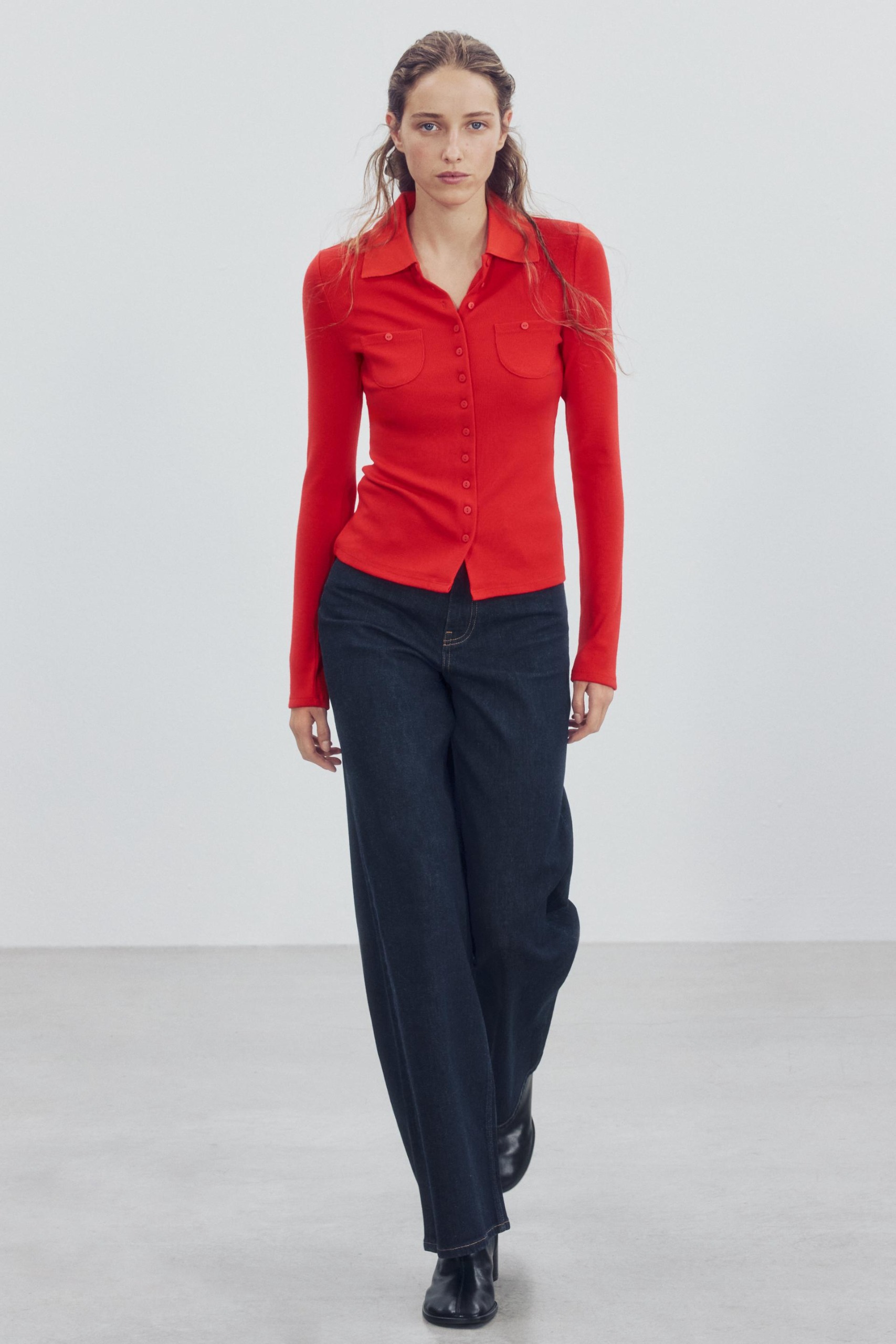 Mini Pocket Button-Up Polo - Red - S