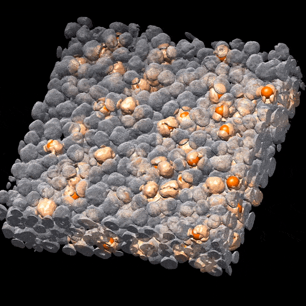 Individual particles of a cathode. The pop-corn looking particles are the damaged ones. Credit: Purdue