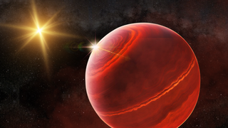 An illustration of a newly discovered wide orbit gas giant exoplanet