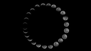 The moon's different phases, as seen from Earth.