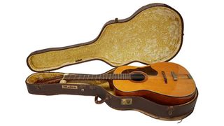 John Lennon's Framus 12-string guitar sits in its case