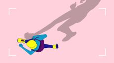 Illustration of woman lit up in bright colors running from birds eye view, casting large shadow, representing how to start running as a beginner