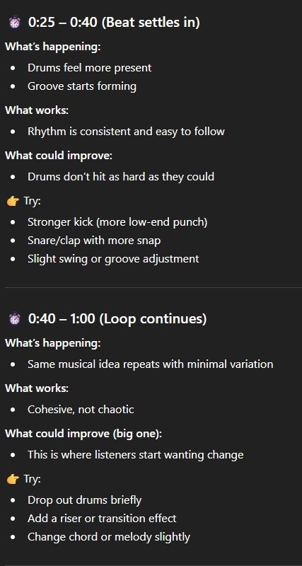 ChatGPT conversation showing in-depth music critique of a 37-second video of fart sounds.