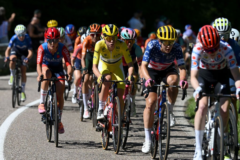 AMNEVILLE FRANCE AUGUST 15 LR Cedrine Kerbaol of France and CERATIZITWNT Pro Cycling Team Demi Vollering of The Netherlands and Team SD Worx Protime Yellow Lader Jersey and Kristen Faulkner of The United States and Team EFOatlyCannondale compete during the 3rd Tour de France Femmes 2024 Stage 5 a 1522km stage from Bastogne to Amneville UCIWWT on August 15 2024 in Amneville France Photo by Dario BelingheriGetty Images